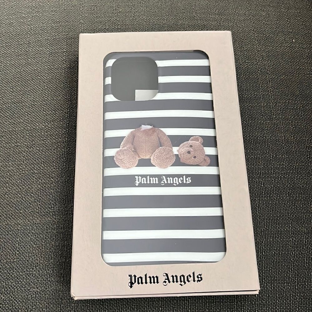 Nwt - PALM ANGELS STRIPED BEAR PRINTED IPHONE 12 CASE
